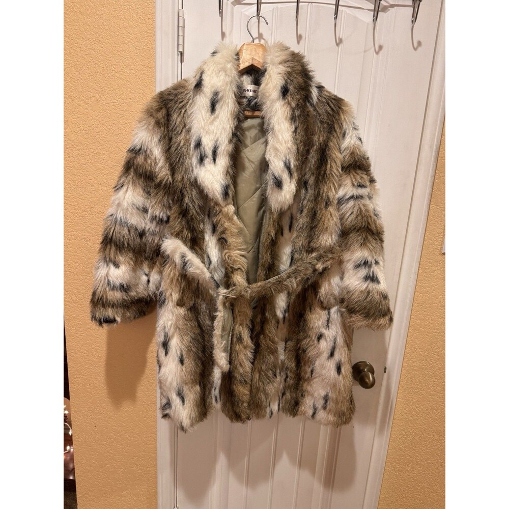 In Wear Faux Fur Coat Jacket Removable Hood Fuzzy  No Size